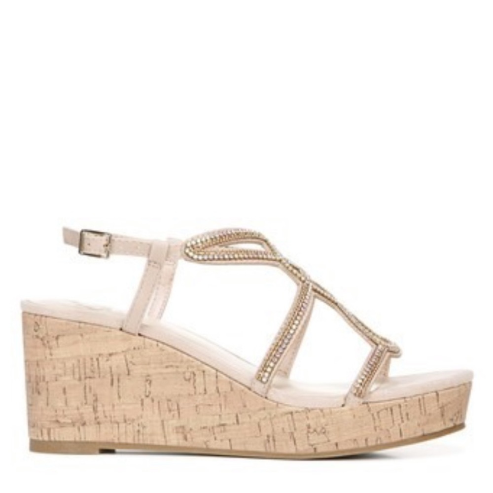Rose Rhinestone Embellished Platform Wedge Sandal - Picture 1 of 1